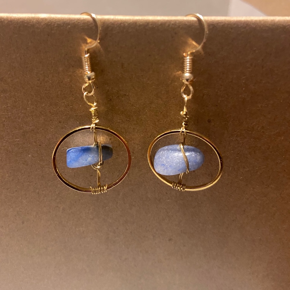 Delicate gold & stone circular dangle earrings